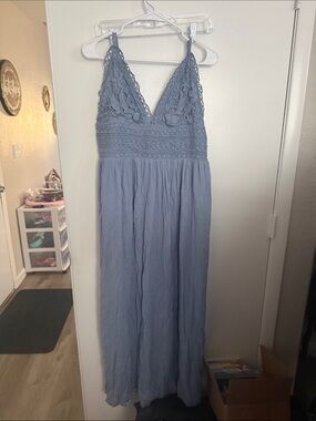 Blue Lace Bodice Maxi Dress - Women's Summer Dress